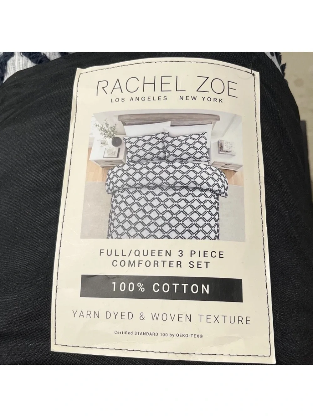 Rachel Zoe Full/Queen Comforter Only Cotton Yarn Dyed Navy Blue No Shams New